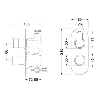 Fairford Element 10 Matt Black Round Concealed Twin Shower Valve, 1 Outlet