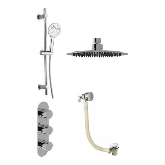 Fairford Element 5 Concealed Shower Kit with Slide Rail Kit, Wall Mounted Rain Head and Bath Overflow Filler, Chrome