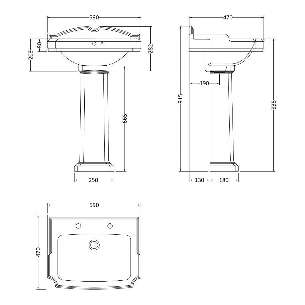Fairford Winchester 580mm 2 Tap Hole Basin with Full Pedestal