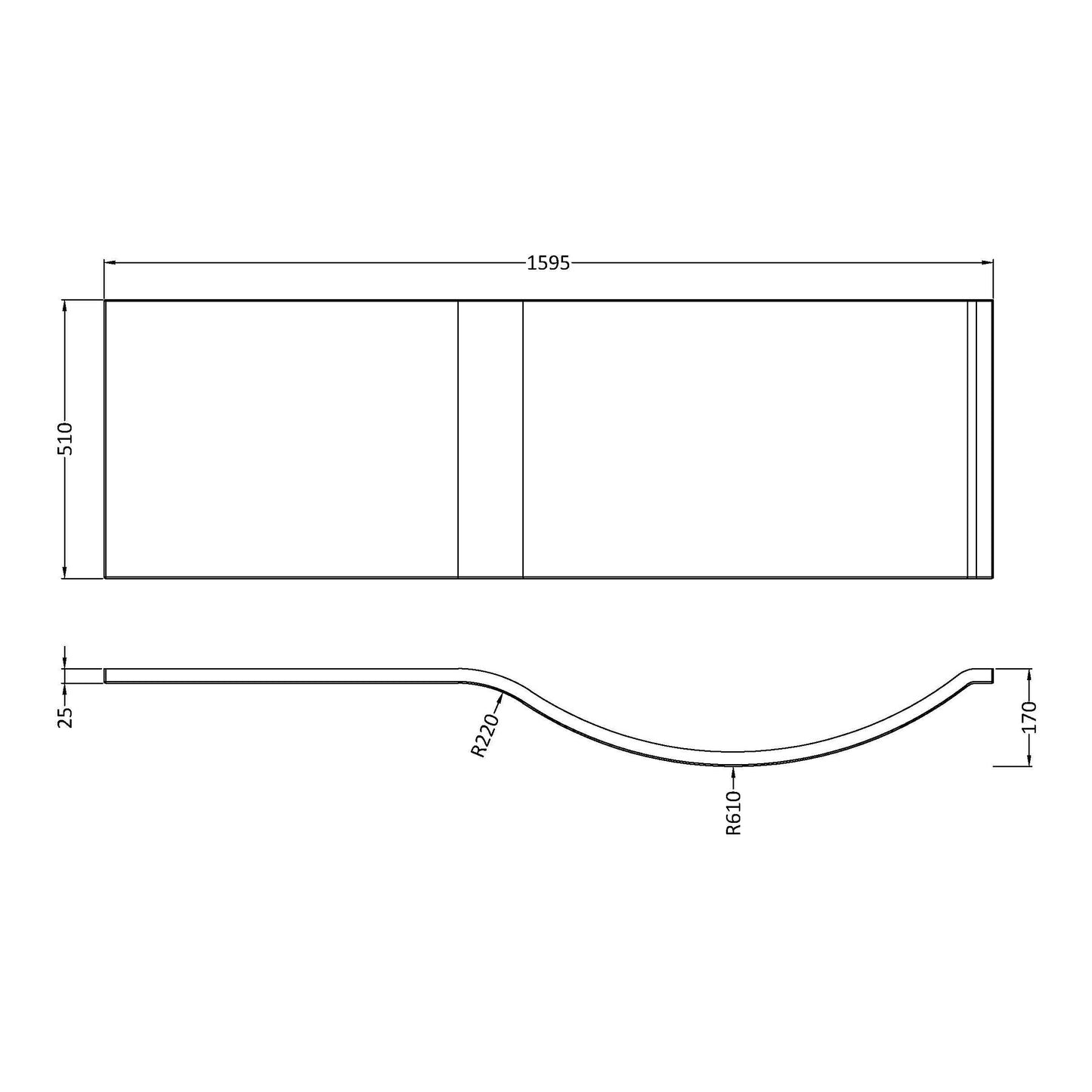 1600mm P Shape Acrylic Bath Panel