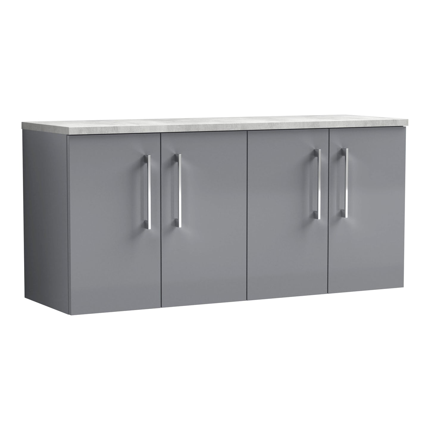 Fairford Aspri Satin Grey 1200mm 4 Door Wall Hung Vanity Unit with Worktop