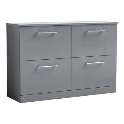 Fairford Aspri Satin Grey 1200mm 4 Drawer Floorstanding Vanity Unit with Worktop