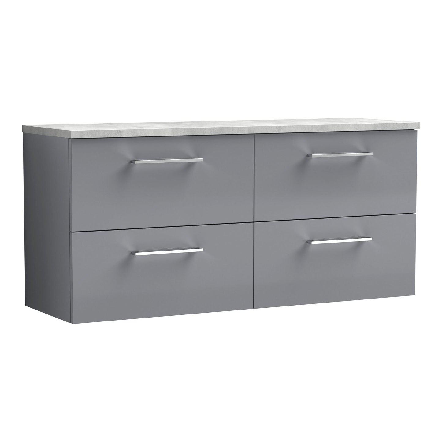 Fairford Aspri Satin Grey 1200mm 4 Drawer Wall Hung Vanity Unit with Worktop
