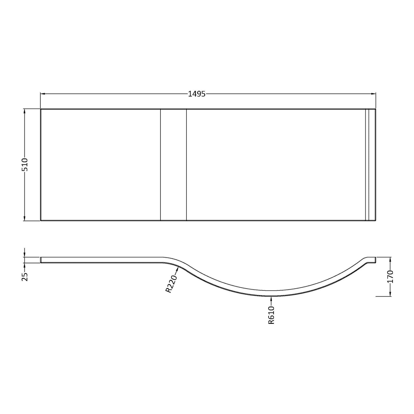 Fairford 1500mm Acrylic P Shape Bath Panel