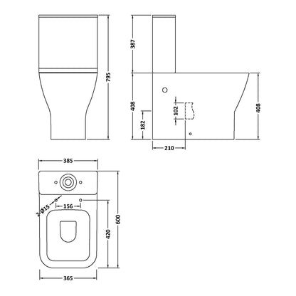 Fairford Grove Fully Flush To Wall Close Coupled Toilet with Soft Close Seat