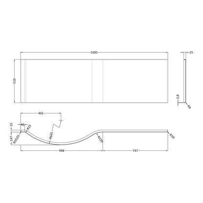 Fairford 1700mm Acrylic P Shape Bath Panel
