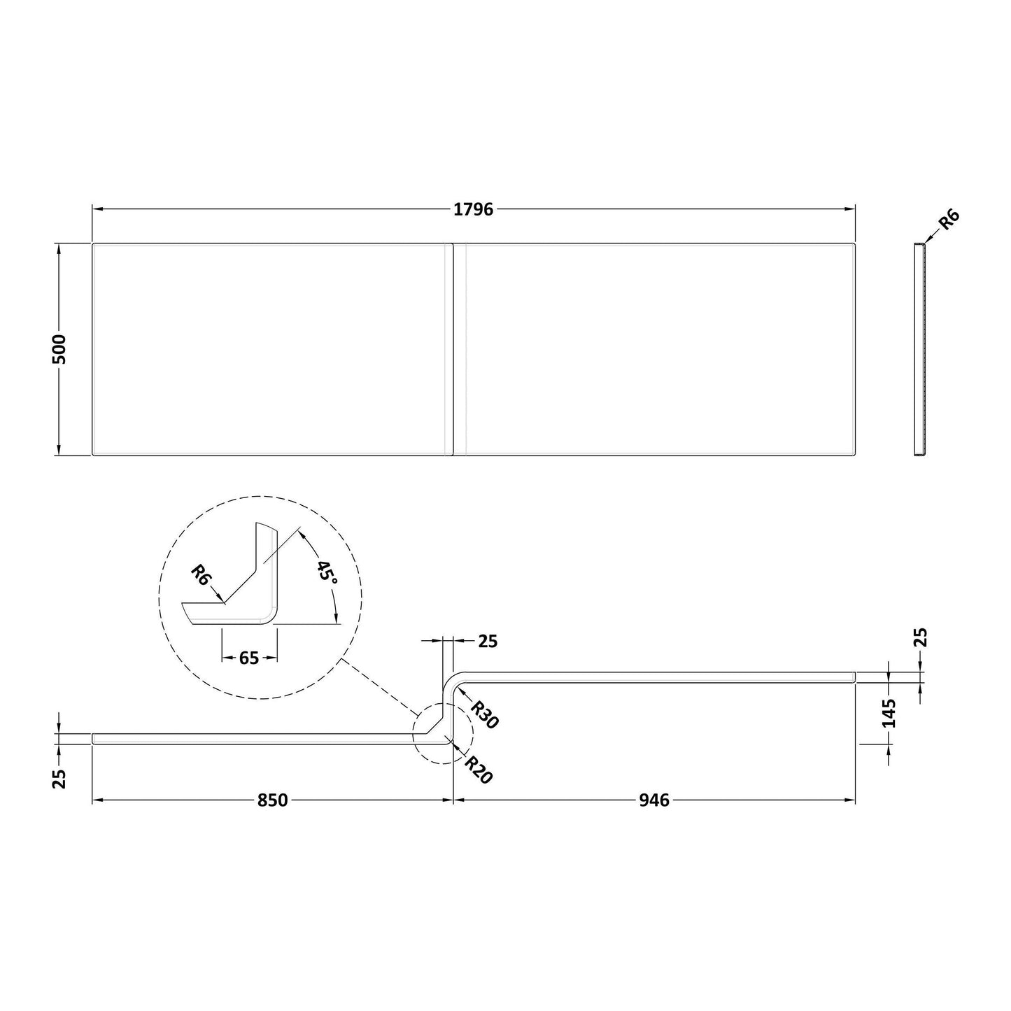 Fairford 1800mm Acrylic L Shape Bath Panel