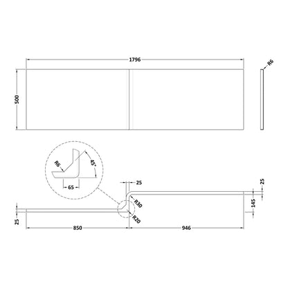 Fairford 1800mm Acrylic L Shape Bath Panel