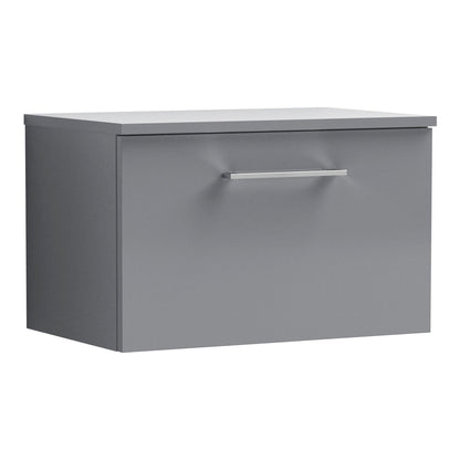 Fairford Aspri Satin Grey 600mm 1 Drawer Wall Hung Vanity Unit with Worktop