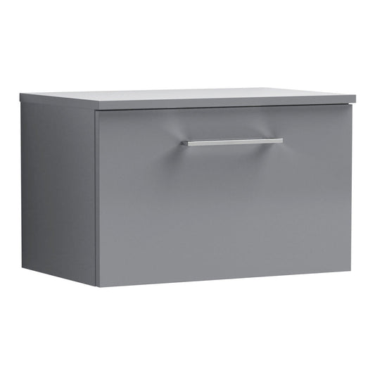 Fairford Aspri Satin Grey 600mm 1 Drawer Wall Hung Vanity Unit with Worktop