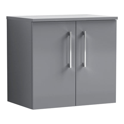 Fairford Aspri Satin Grey 600mm 2 Door Wall Hung Vanity Unit with Worktop