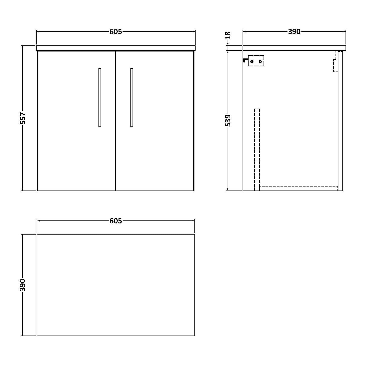 Fairford Aspri Satin Grey 600mm 2 Door Wall Hung Vanity Unit with Worktop