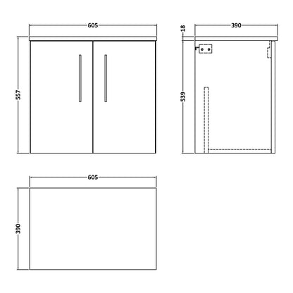 Fairford Aspri Satin Grey 600mm 2 Door Wall Hung Vanity Unit with Worktop