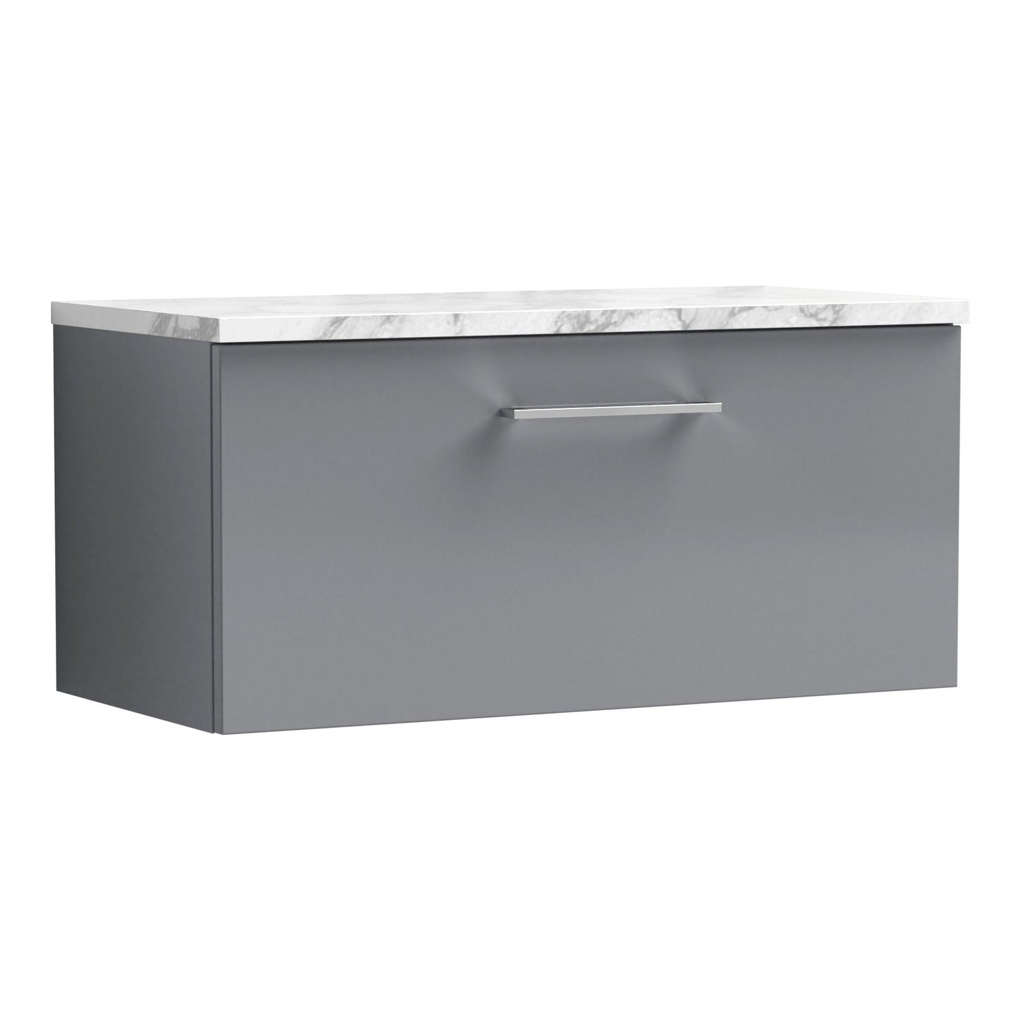 Fairford Aspri Satin Grey 800mm 1 Drawer Wall Hung Vanity Unit with Worktop