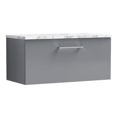 Fairford Aspri Satin Grey 800mm 1 Drawer Wall Hung Vanity Unit with Worktop
