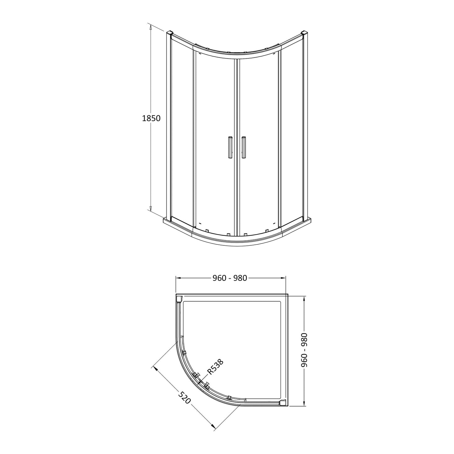 Fairford 6mm 1000 x 1000mm Quadrant Shower Enclosure