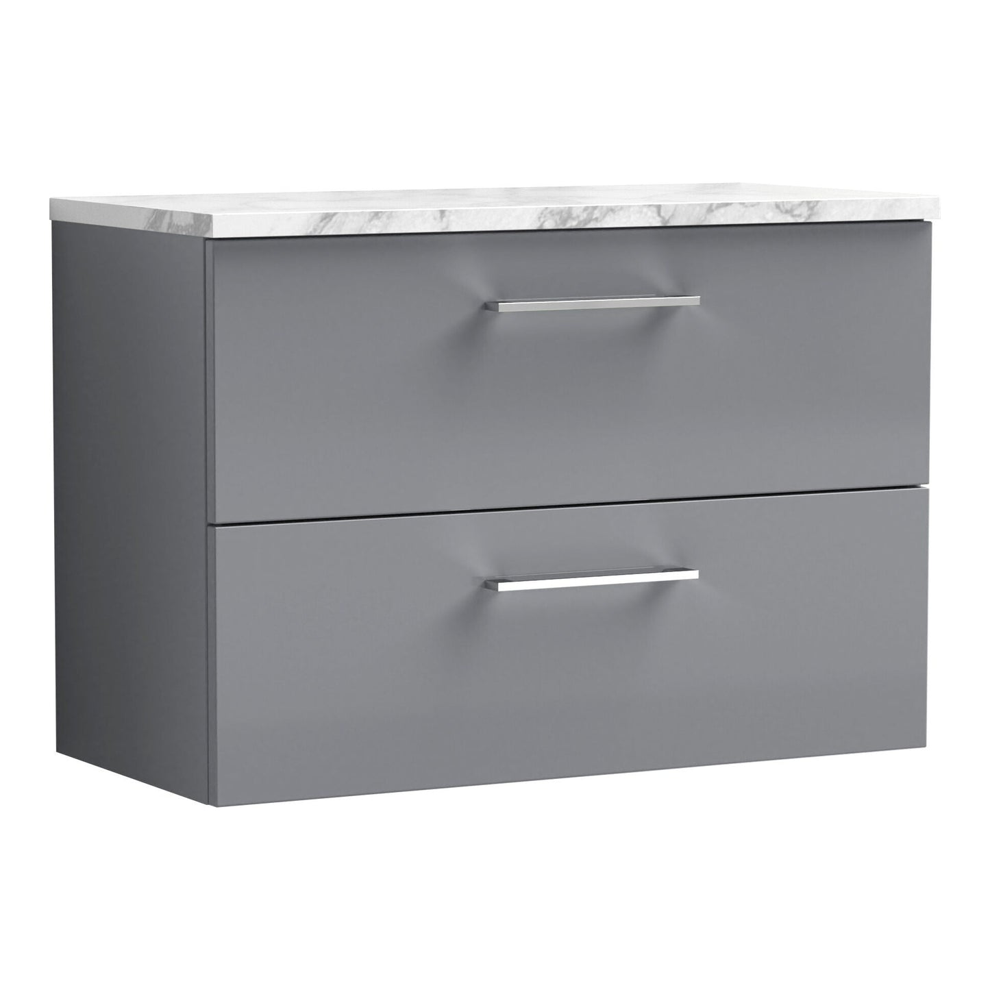 Fairford Aspri Satin Grey 800mm 2 Drawer Wall Hung Vanity Unit with Worktop