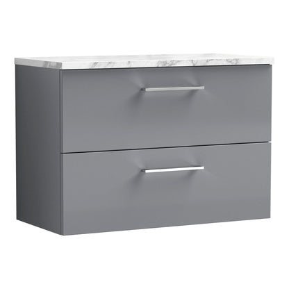Fairford Aspri Satin Grey 800mm 2 Drawer Wall Hung Vanity Unit with Worktop