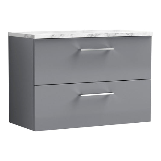 Fairford Aspri Satin Grey 800mm 2 Drawer Wall Hung Vanity Unit with Worktop