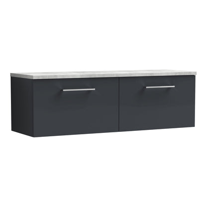 Fairford Aspri Soft Black 1200mm 2 Drawer Wall Hung Vanity Unit with Worktop