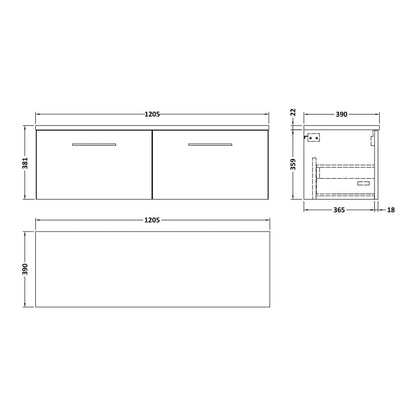 Fairford Aspri Soft Black 1200mm 4 Door Floorstanding Vanity Unit with Worktop