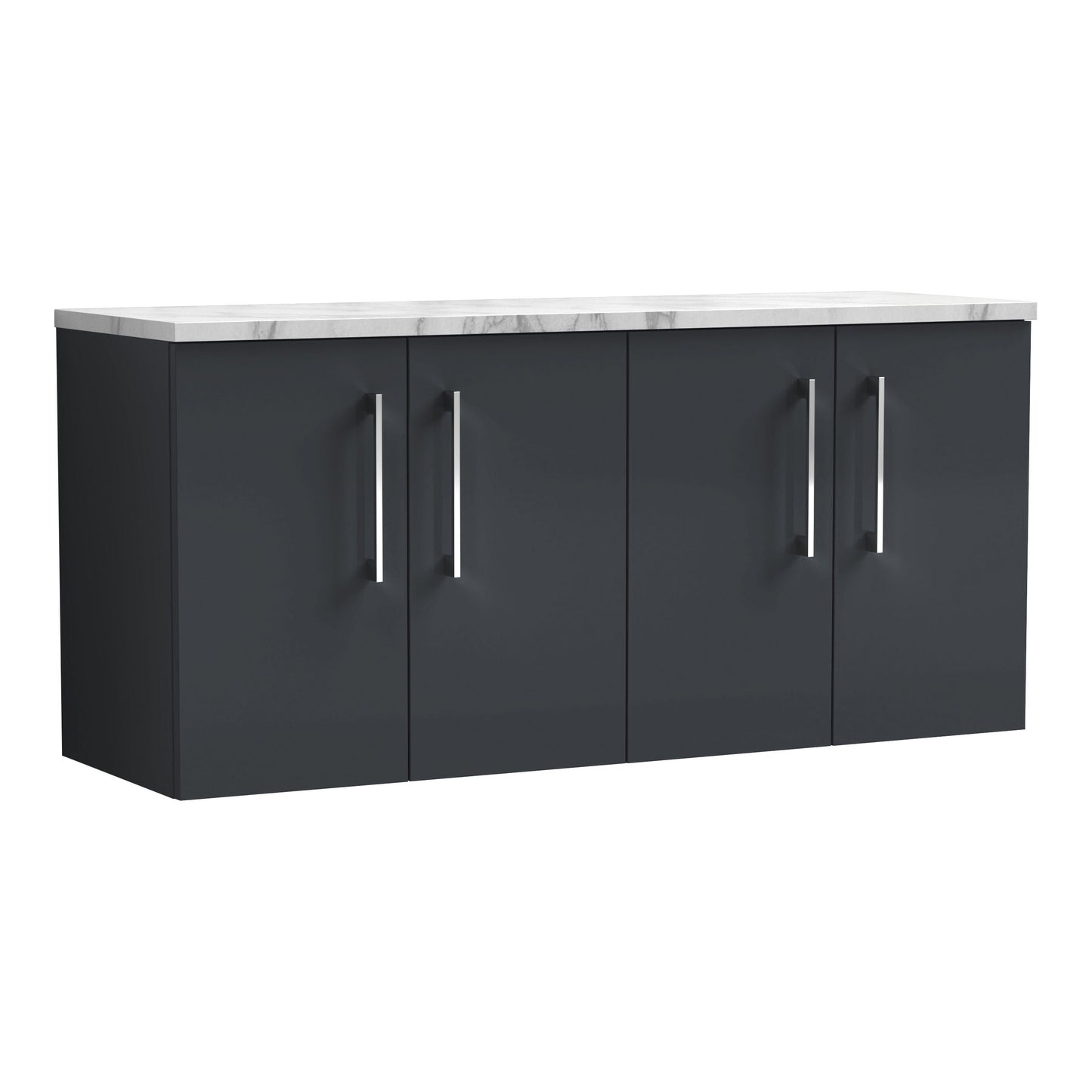 Fairford Aspri Soft Black 1200mm 4 Door Wall Hung Vanity Unit with Worktop