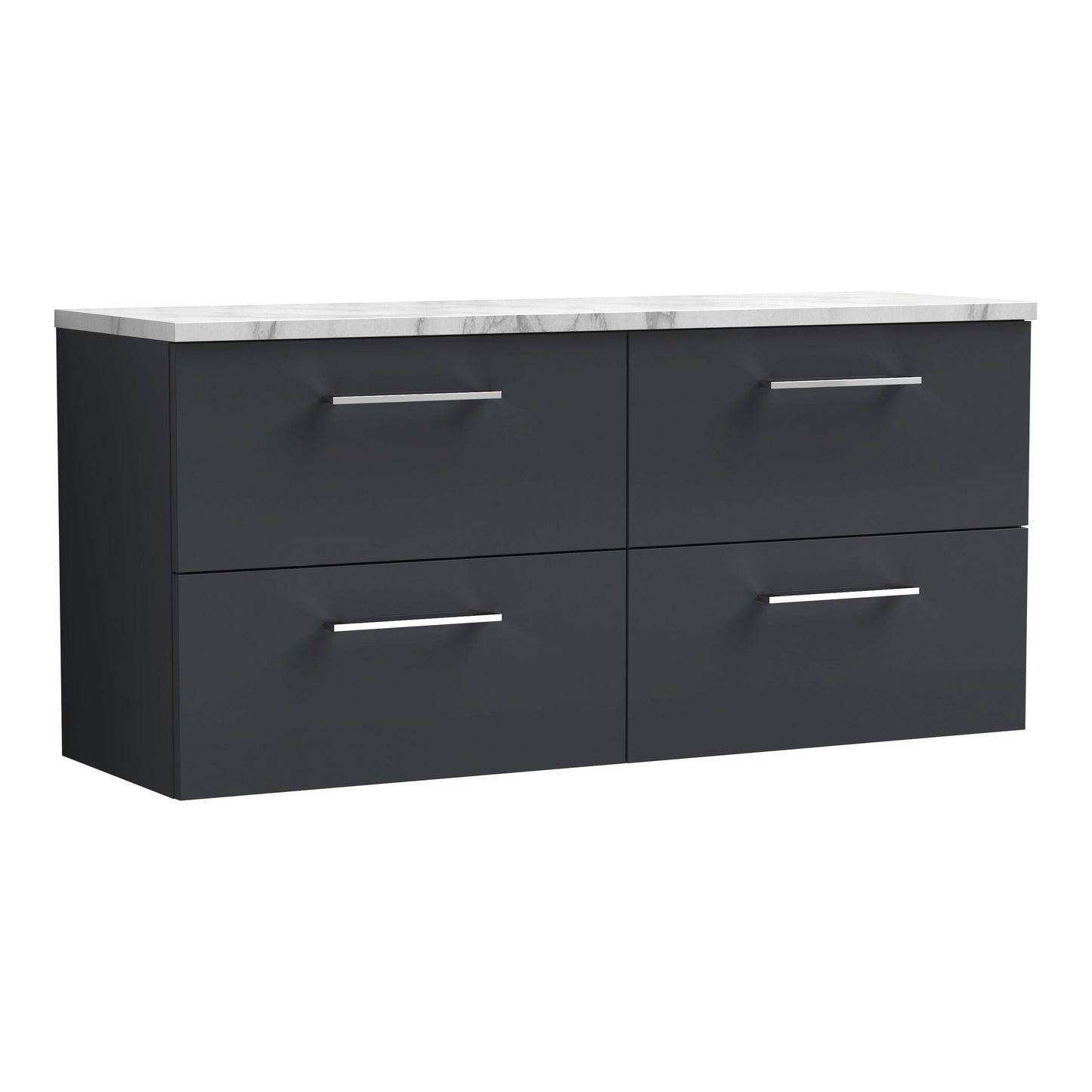 Fairford Aspri Soft Black 1200mm 4 Drawer Wall Hung Vanity Unit with Worktop