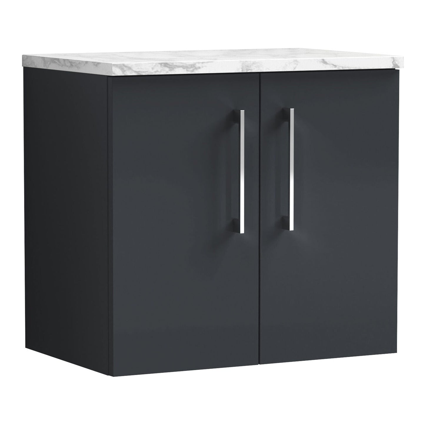 Fairford Aspri Soft Black 600mm 2 Door Wall Hung Vanity Unit with Worktop
