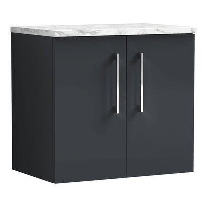 Fairford Aspri Soft Black 600mm 2 Door Wall Hung Vanity Unit with Worktop