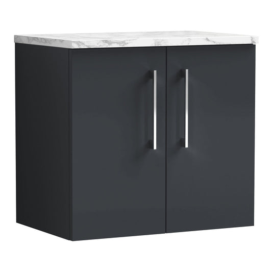 Fairford Aspri Soft Black 600mm 2 Door Wall Hung Vanity Unit with Worktop