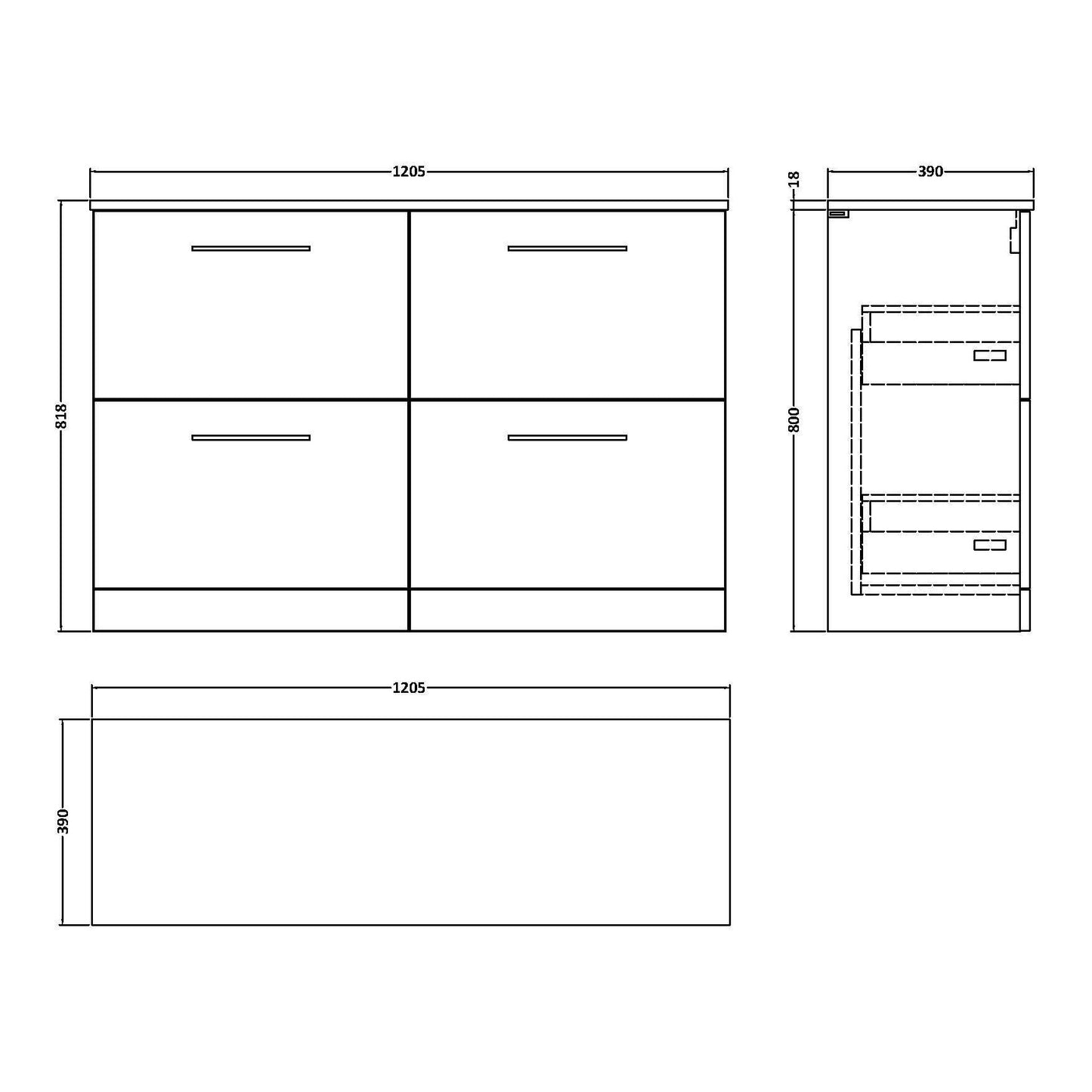 Fairford Aspri Solace Oak 1200mm 4 Drawer Floorstanding Vanity Unit with Worktop