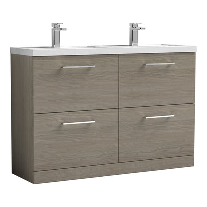 Fairford Aspri Solace Oak 1200mm Floorstanding Double Vanity Unit with 4 Drawers and Basin