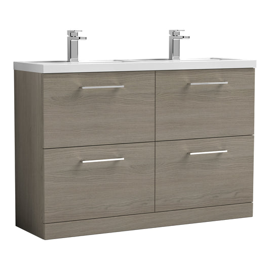 Fairford Aspri Solace Oak 1200mm Floorstanding Double Vanity Unit with 4 Drawers and Basin