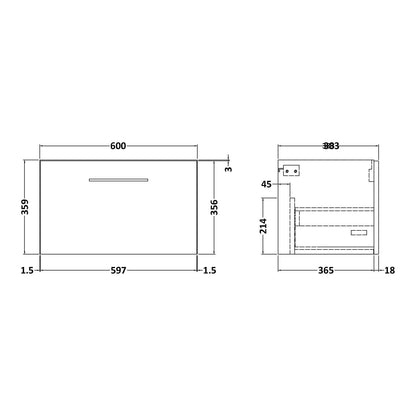 Fairford Aspri Solace Oak 600mm 1 Drawer Wall Hung Vanity Unit