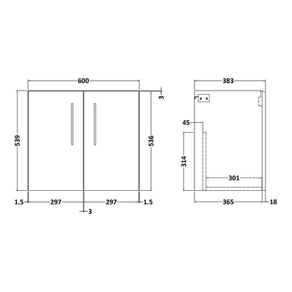Fairford Aspri Solace Oak 600mm 2 Door Wall Hung Vanity Unit