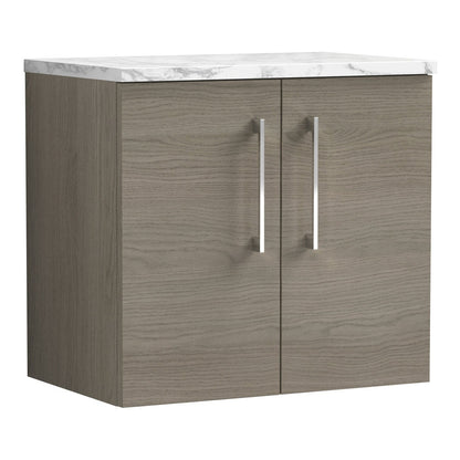 Fairford Aspri Solace Oak 600mm 2 Door Wall Hung Vanity Unit with Worktop