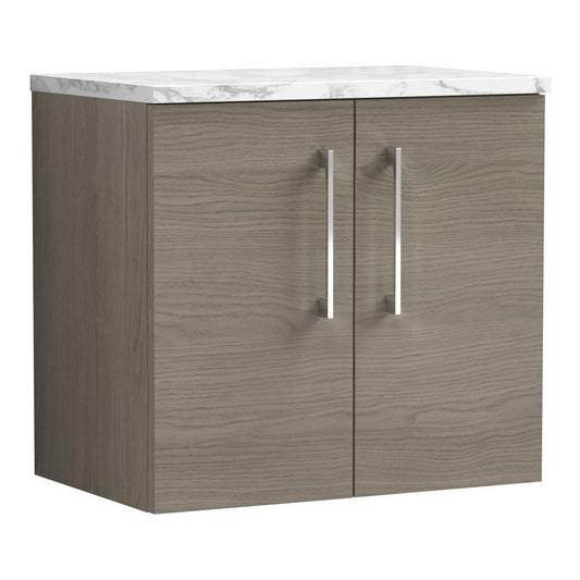 Fairford Aspri Solace Oak 600mm 2 Door Wall Hung Vanity Unit with Worktop