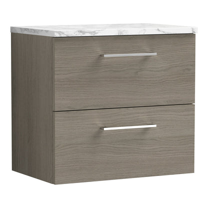 Fairford Aspri Solace Oak 600mm 2 Drawer Wall Hung Vanity Unit with Worktop