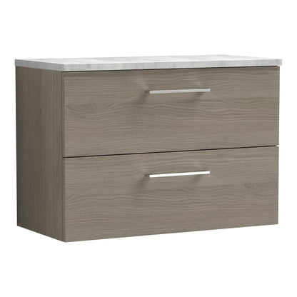Fairford Aspri Solace Oak 800mm 2 Drawer Wall Hung Vanity Unit with Worktop
