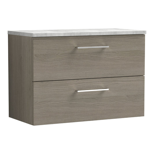 Fairford Aspri Solace Oak 800mm 2 Drawer Wall Hung Vanity Unit with Worktop