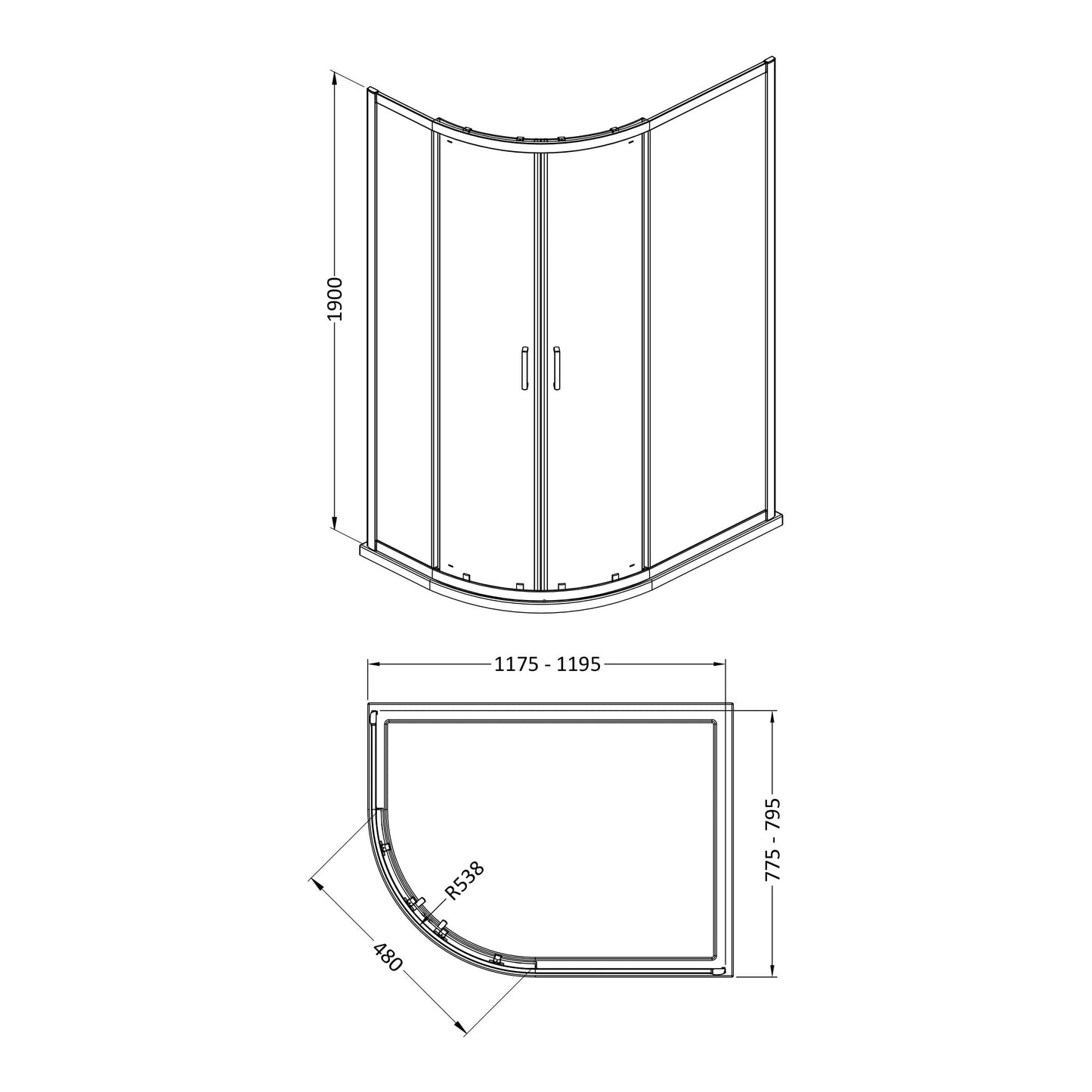 Fairford 6mm 1200 x 800mm Brushed Brass Quadrant Shower Enclosure