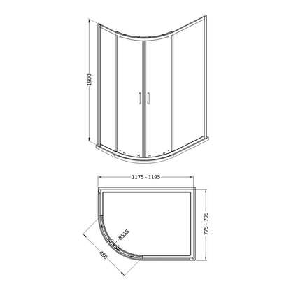 Fairford 6mm 1200 x 800mm Matt Black Quadrant Shower Enclosure