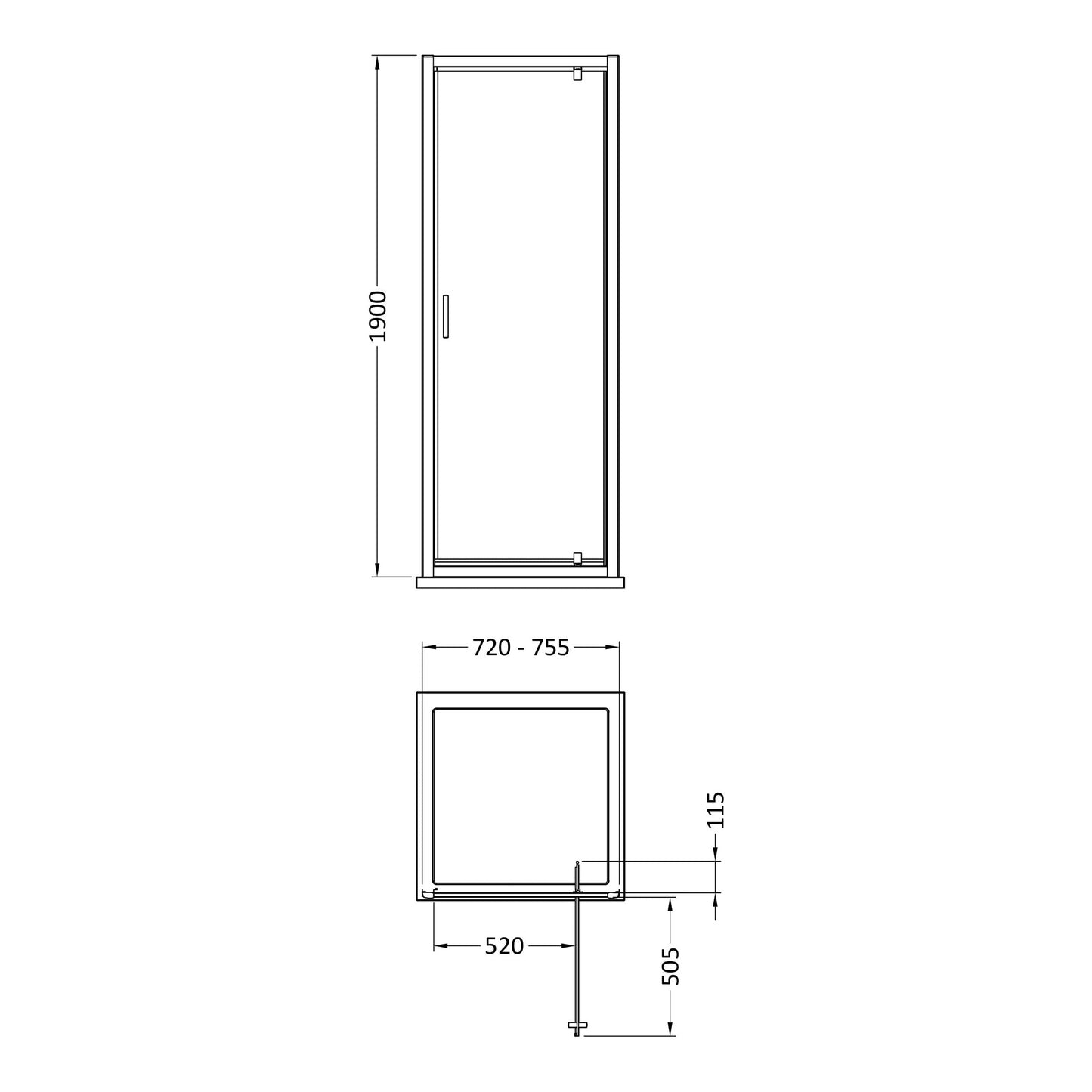 Fairford 6mm 760mm Brushed Brass Pivot Shower Door