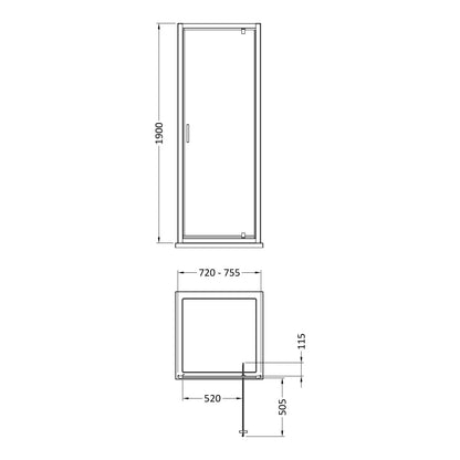 Fairford 6mm 760mm Brushed Brass Pivot Shower Door