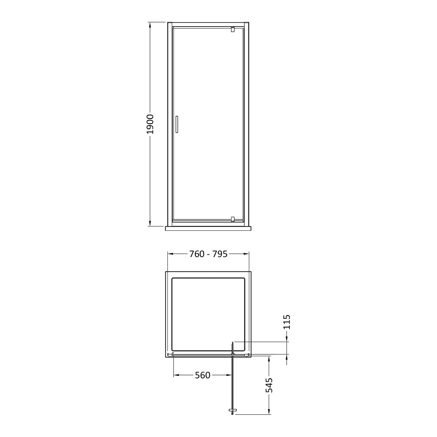 Fairford 6mm 800mm Brushed Brass Pivot Shower Door