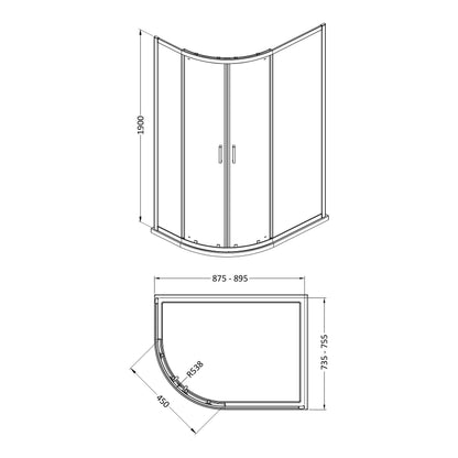 Fairford 6mm 900 x 760mm Offset Quadrant Shower Enclosure