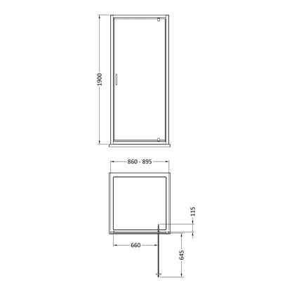Fairford 6mm 900mm Brushed Brass Pivot Shower Door