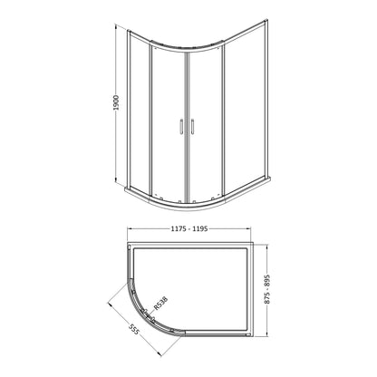 Fairford 6mm, 1200 x 900mm Offset Quadrant Shower Enclosure