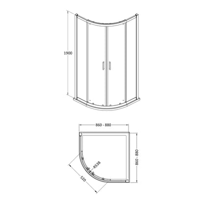 Fairford 6mm, 900 x 900mm Quadrant Shower Enclosure