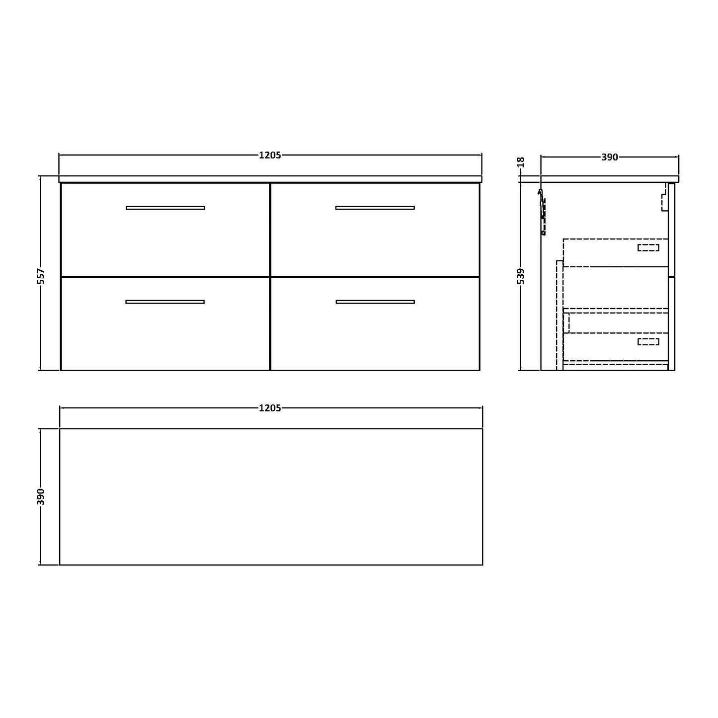 Fairford Aspri Gloss White 1200mm 4 Drawer Wall Hung Vanity Unit with Worktop